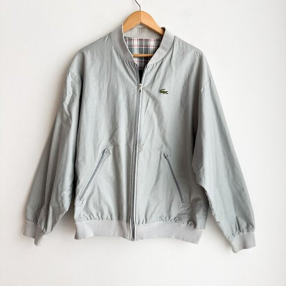 Vintage Lacoste MAde in France Plaid Plain Reversible Bomber Jacket - Picture 2 of 9